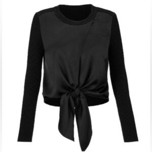 Cabi Crosstie Pullover Knit Long Sleeve with front tie up panel black size S